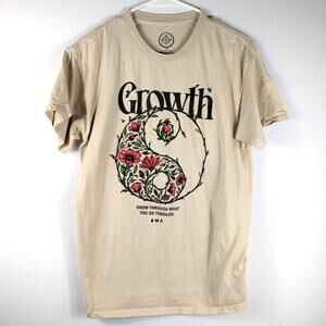 DOM Growth Yin Yang Graphic T Shirt Mens Medium Beige Cotton Short Sleeve Tee
